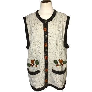 Caribbean Pacific Embroidered Birds Floral Beige Wool Knit Blend Sweater Vest M